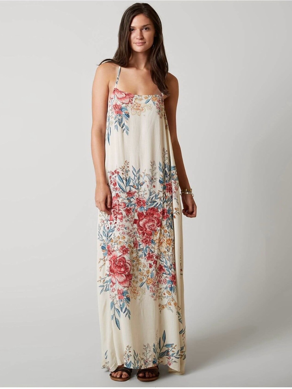 Billabong Cream Floral Sundress with Pink & Green Accents